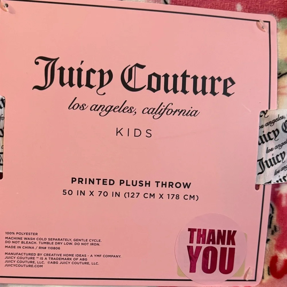 Juicy Couture Pink and White Fleece Blanket